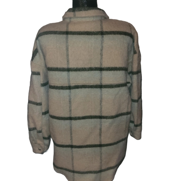 Acoa Oatmeal and Brown Plaid Wool Blend Shacket M - Picture 5 of 6